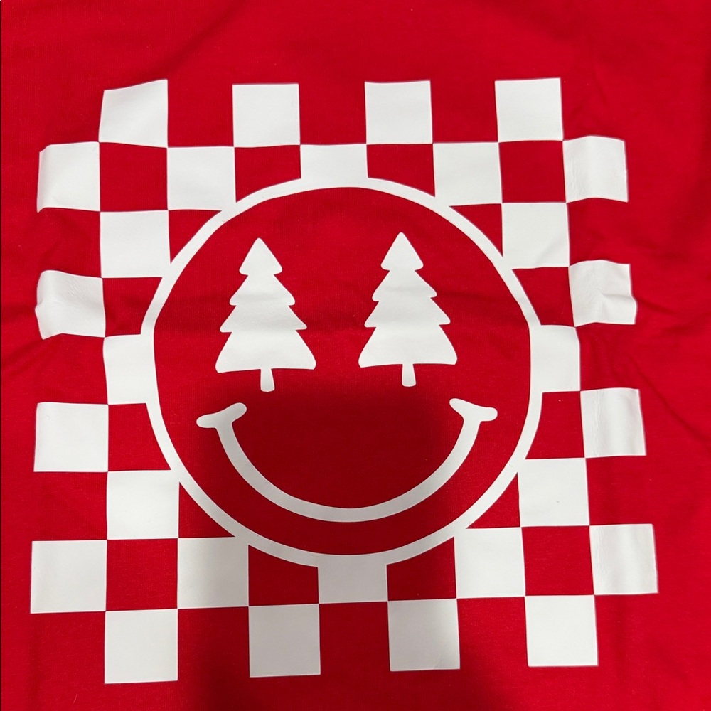 Red long sleeve holiday smiley tee